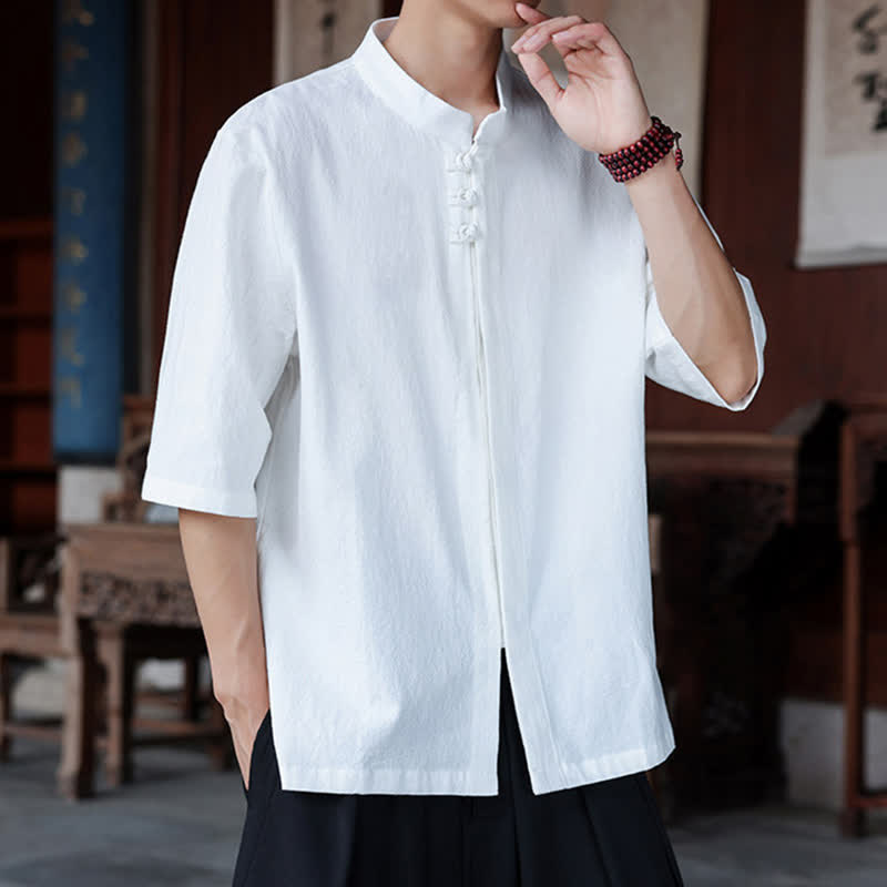 Buddha Stones Camisas de manga hasta el codo para hombre, estilo Tang, informales, con botones de rana, de algodón y lino, para primavera y verano. - image 21
