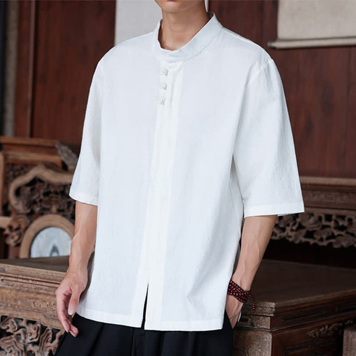 Buddha Stones Camisas de manga hasta el codo para hombre, estilo Tang, informales, con botones de rana, de algodón y lino, para primavera y verano. - image 23