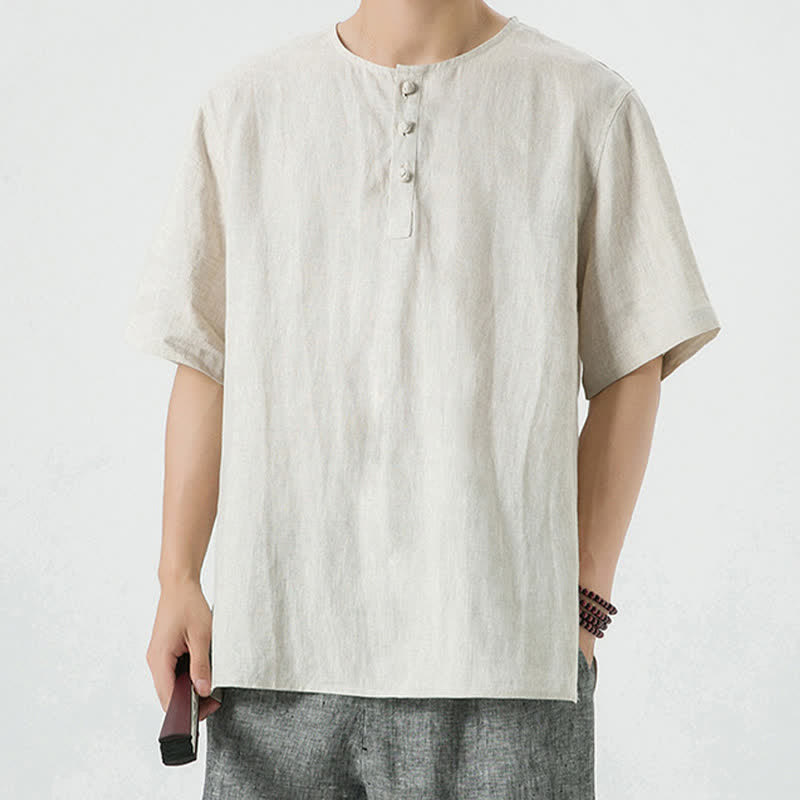 Buddha Stones Camisas de manga corta para hombre, estilo casual minimalista, con botones, para primavera y verano. - image 1