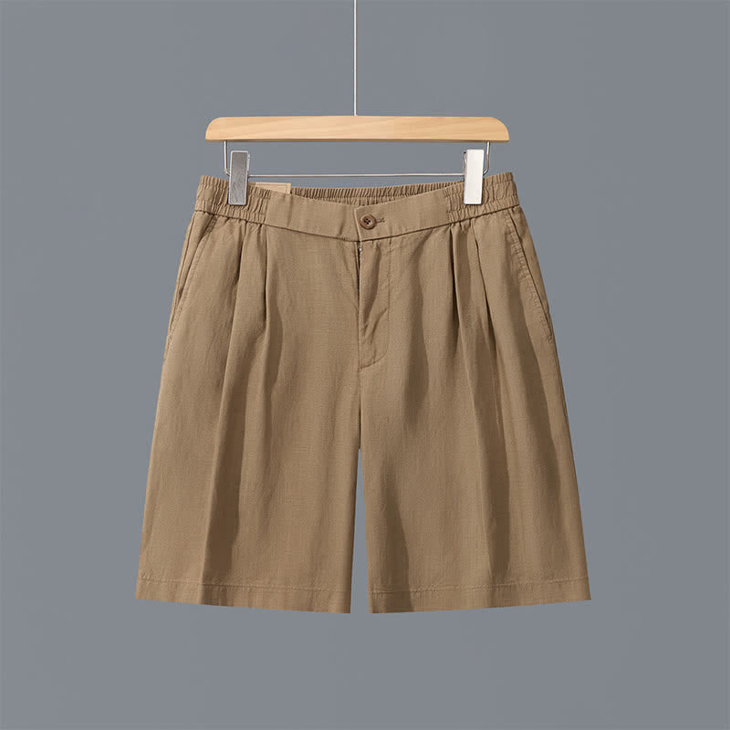Buddha Stones Pantalones cortos de verano informales minimalistas para hombre con cremallera, diseño liso y bolsillos. - Broncearse - US/UK/AU42, EU52 (3XL) - image 0