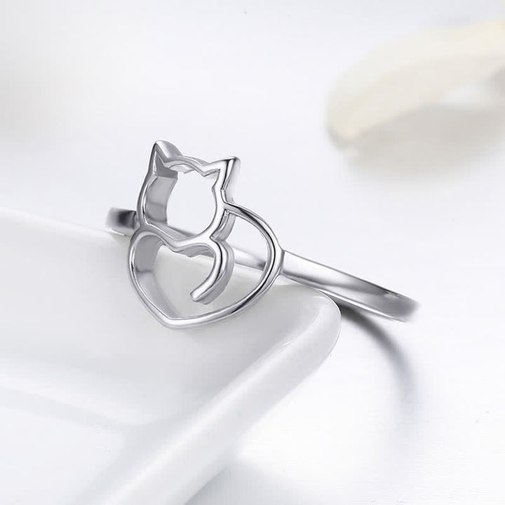 Buddha Stones Anillo de conexión a tierra minimalista de cobre con forma de gato - image 2