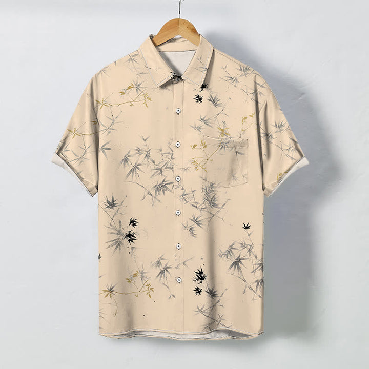 Buddha Stones Camisa de manga corta transpirable para hombre con botones y estampado de hojas de bambú. - Trigo - US/UK/AU48, UE58 (4XL) - image 5
