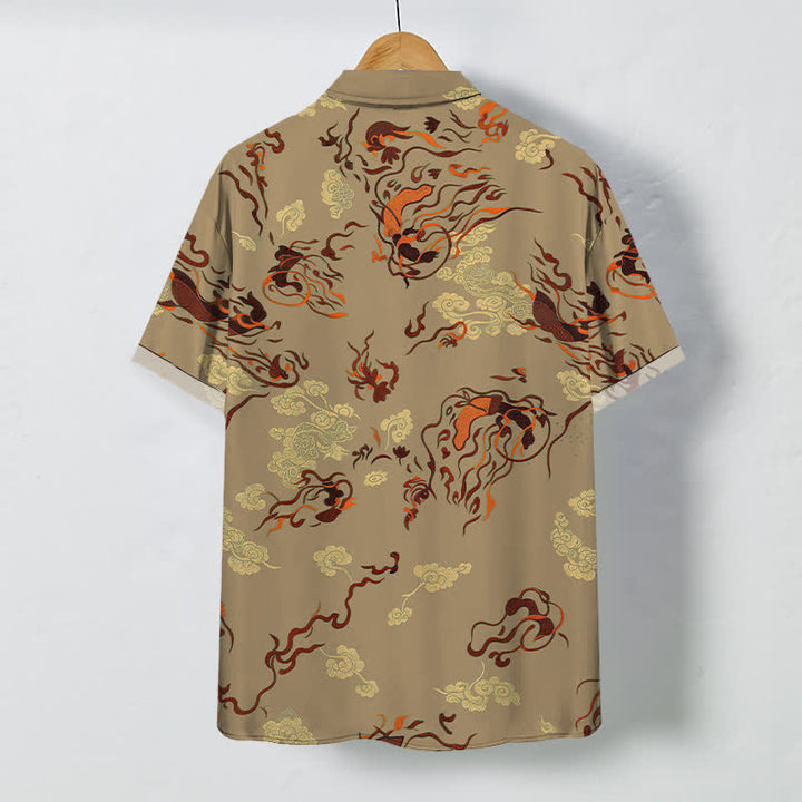 Buddha Stones Camisa transpirable de manga corta para hombre con botones y estampado abstracto de remolinos en tonos tierra. - image 1