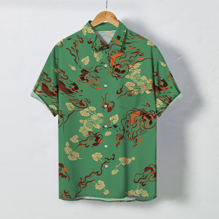 Buddha Stones Camisa transpirable de manga corta para hombre con botones y estampado abstracto de remolinos en tonos tierra. - Verdemar - US/UK/AU48, UE58 (4XL) - image 7