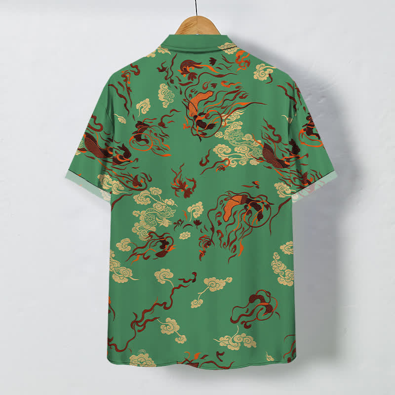 Buddha Stones Camisa transpirable de manga corta para hombre con botones y estampado abstracto de remolinos en tonos tierra. - image 8