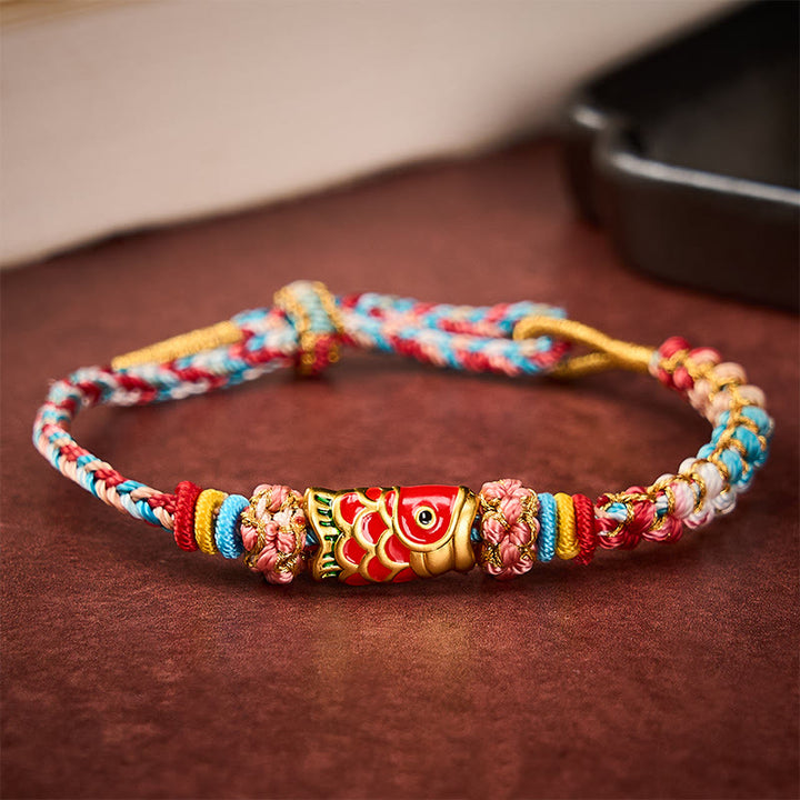 Buddha Stones Pulsera de cuerda tejida a mano con diseño de flor de durazno y pez koi para el éxito - image 11