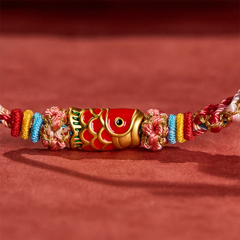 Buddha Stones Pulsera de cuerda tejida a mano con diseño de flor de durazno y pez koi para el éxito - image 12