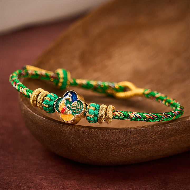 Buddha Stones Pulsera de cuerda tejida a mano con diseño de pez koi y el símbolo del éxito. - Verde (Circunferencia de la muñeca: 5,51-7,48 pulgadas / 14-19 cm) - image 0