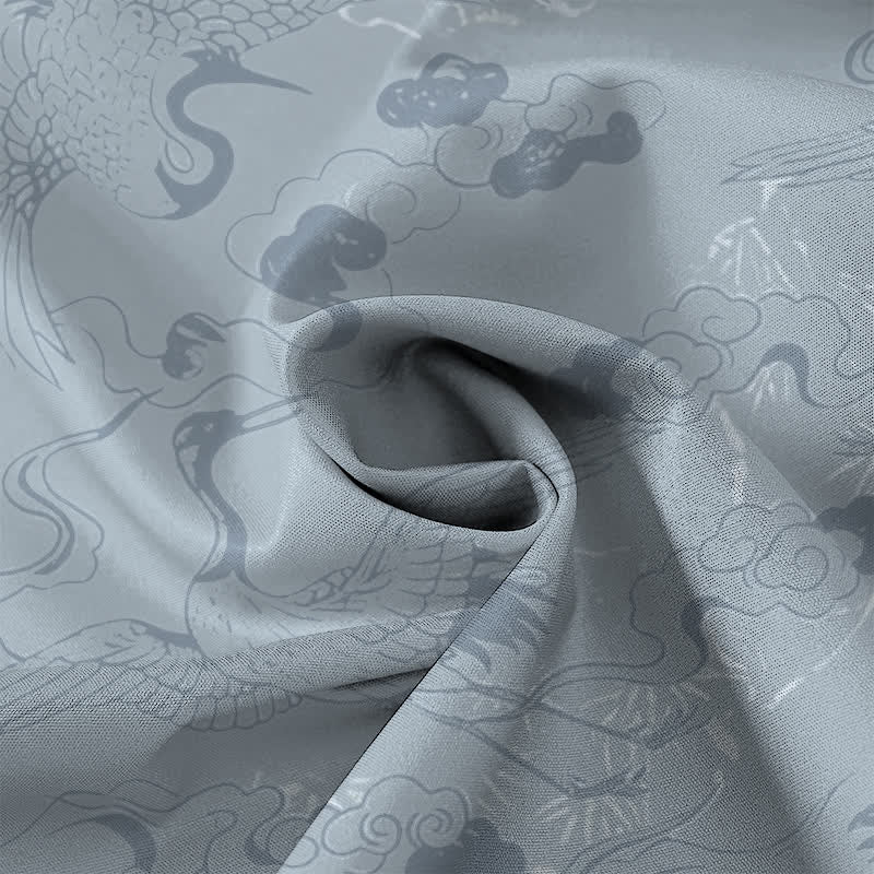 Buddha Stones Camisa transpirable de manga corta para hombre con botones y estampado de grullas en las nubes - image 4