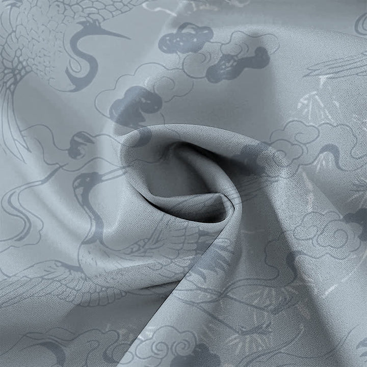 Buddha Stones Camisa transpirable de manga corta para hombre con botones y estampado de grullas en las nubes - image 4