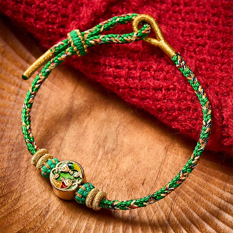 Buddha Stones Pulsera de cuerda de protección con doble pez koi tejida a mano - image 1