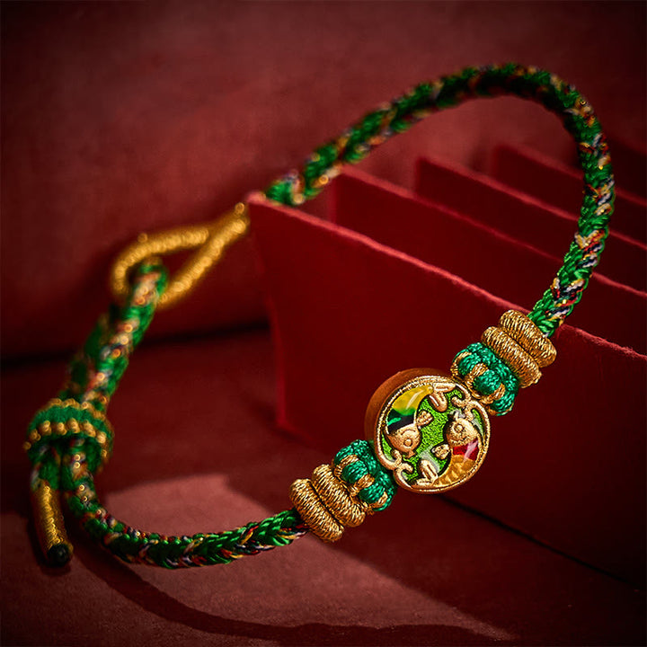 Buddha Stones Pulsera de cuerda de protección con doble pez koi tejida a mano - Verde (Circunferencia de la muñeca: 5,51-7,48 pulgadas / 14-19 cm) - image 0