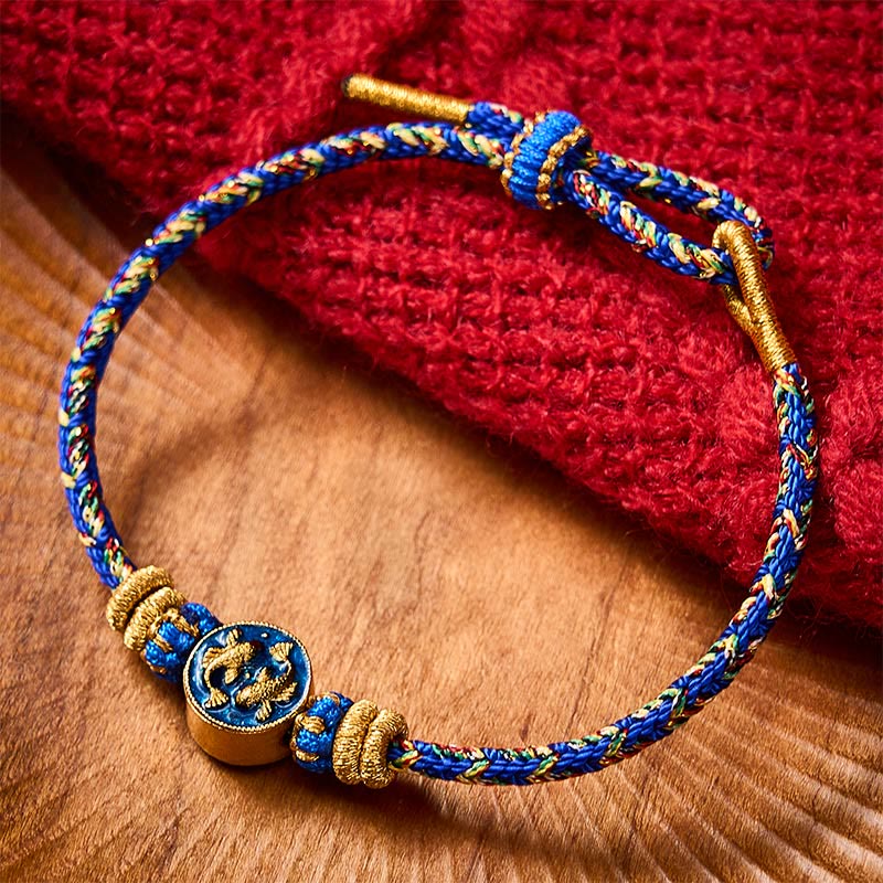 Buddha Stones Pulsera de cuerda tejida a mano con doble pez koi dorado para mayor resistencia - image 1