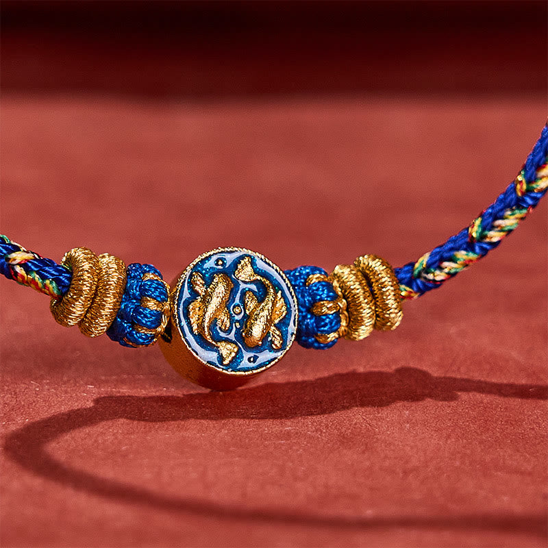 Buddha Stones Pulsera de cuerda tejida a mano con doble pez koi dorado para mayor resistencia - image 11