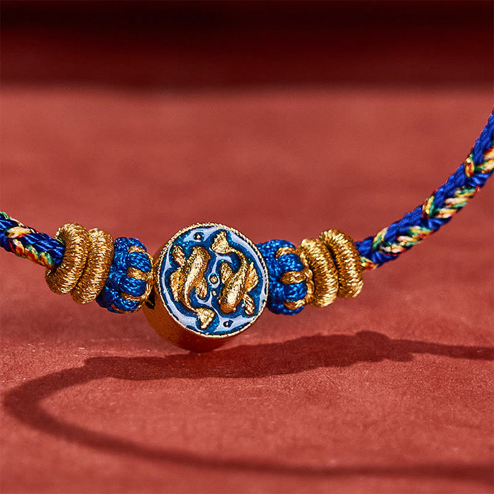 Buddha Stones Pulsera de cuerda tejida a mano con doble pez koi dorado para mayor resistencia - image 11