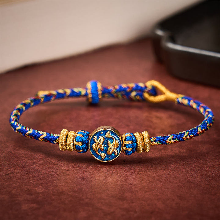 Buddha Stones Pulsera de cuerda tejida a mano con doble pez koi dorado para mayor resistencia - image 13