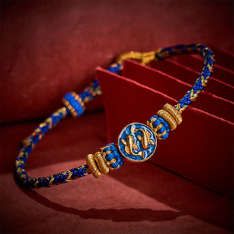 Buddha Stones Pulsera de cuerda tejida a mano con doble pez koi dorado para mayor resistencia - Azul (Circunferencia de la muñeca: 5,51-7,48 pulgadas / 14-19 cm) - image 0