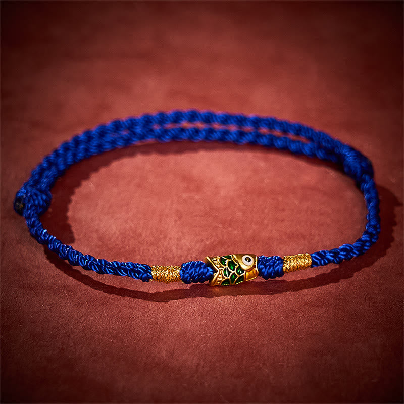 Buddha Stones Pulsera de cuerda tejida a mano con diseño de pez koi para el éxito - Azul (Circunferencia de la muñeca: 5,51-7,48 pulgadas / 14-19 cm) - image 7