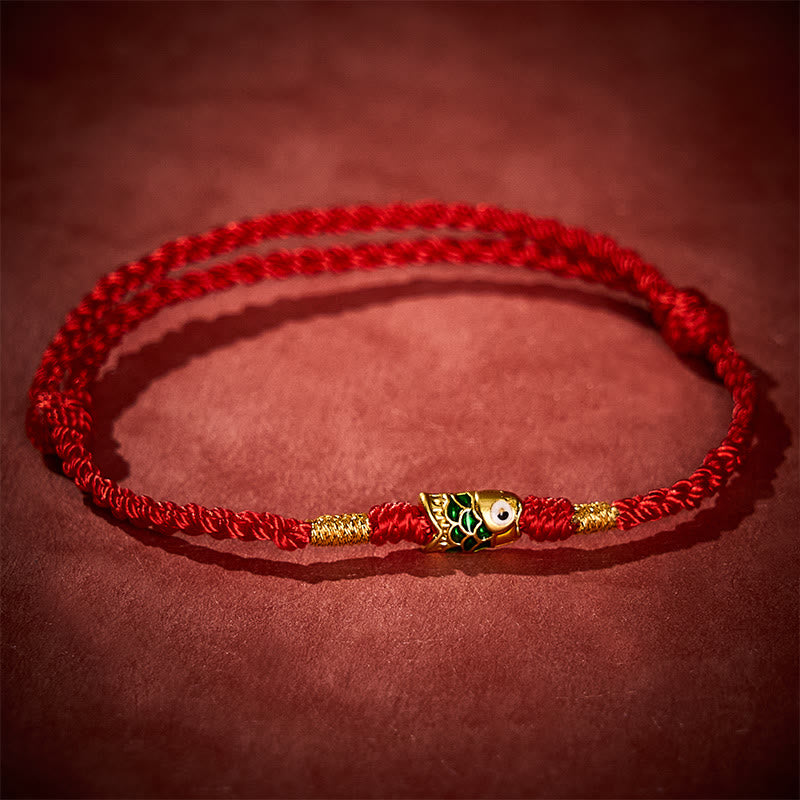 Buddha Stones Pulsera de cuerda tejida a mano con diseño de pez koi para el éxito - Rojo (Circunferencia de la muñeca: 5,51-7,48 pulgadas / 14-19 cm) - image 0