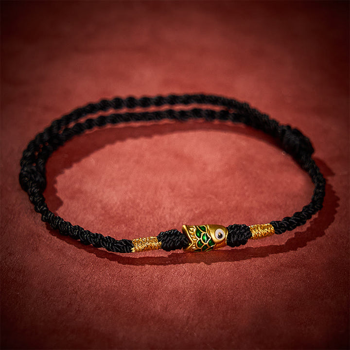 Buddha Stones Pulsera de cuerda tejida a mano con diseño de pez koi para el éxito - Negro (Circunferencia de la muñeca: 5,51-7,48 pulgadas / 14-19 cm) - image 9
