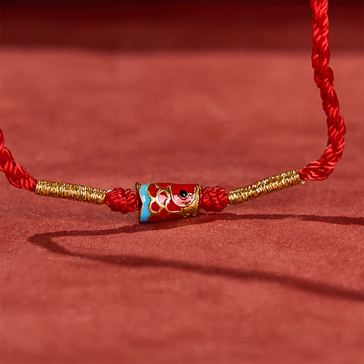 Buddha Stones Pulsera ajustable de cobre con dije de pez koi de la suerte, tejida a mano en hilo rojo. - image 5