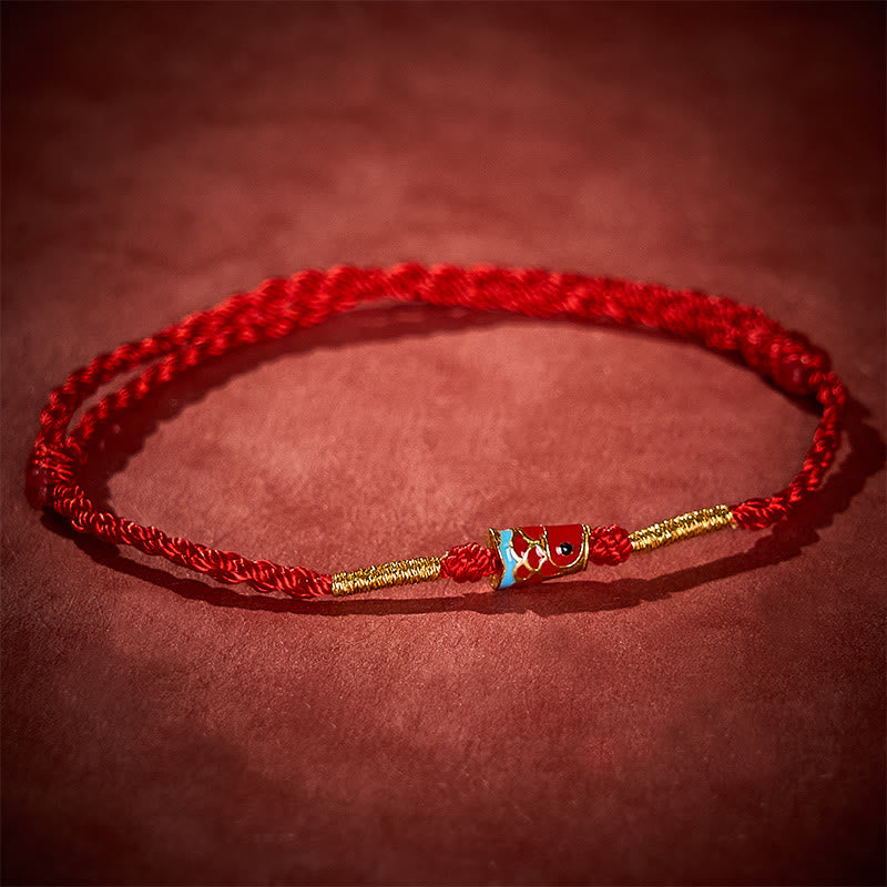 Buddha Stones Pulsera ajustable de cobre con dije de pez koi de la suerte, tejida a mano en hilo rojo. - image 2