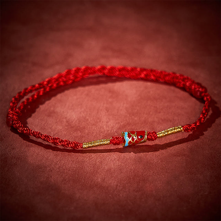 Buddha Stones Pulsera ajustable de cobre con dije de pez koi de la suerte, tejida a mano en hilo rojo. - image 2