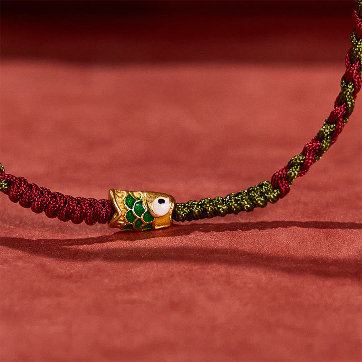 Buddha Stones Pulsera tobillera trenzada de hilo rojo y verde con diseño de pez koi para la buena suerte - image 10