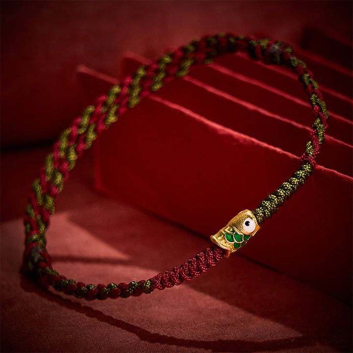 Buddha Stones Pulsera tobillera trenzada de hilo rojo y verde con diseño de pez koi para la buena suerte - image 9