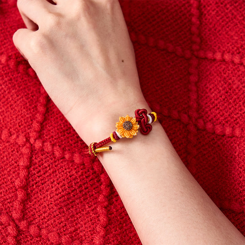 Buddha Stones Pulsera de la suerte con girasol y cordón rojo tejida a mano - image 4