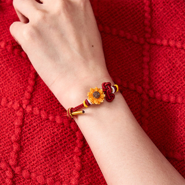 Buddha Stones Pulsera de la suerte con girasol y cordón rojo tejida a mano - image 4