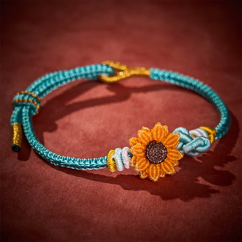 Buddha Stones Pulsera de la suerte con girasol y cordón rojo tejida a mano - image 12