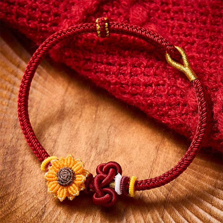 Buddha Stones Pulsera de la suerte con girasol y cordón rojo tejida a mano - image 1