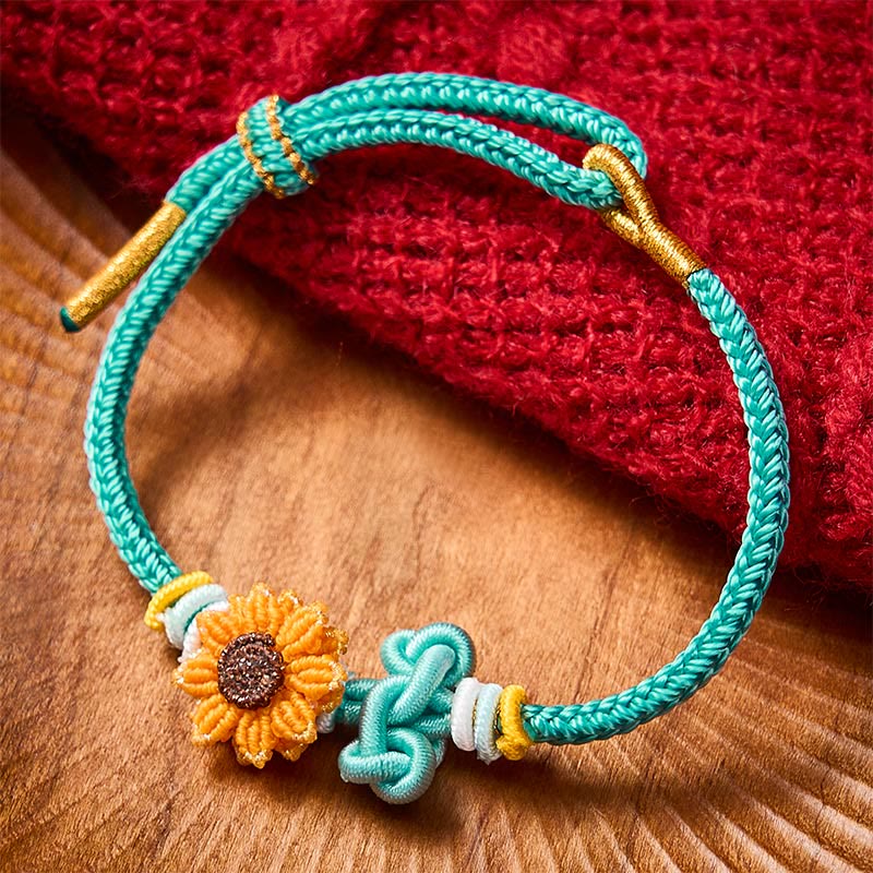 Buddha Stones Pulsera de la suerte con girasol y cordón rojo tejida a mano - Verde (Circunferencia de la muñeca: 5,51-7,48 pulgadas / 14-19 cm) - image 11