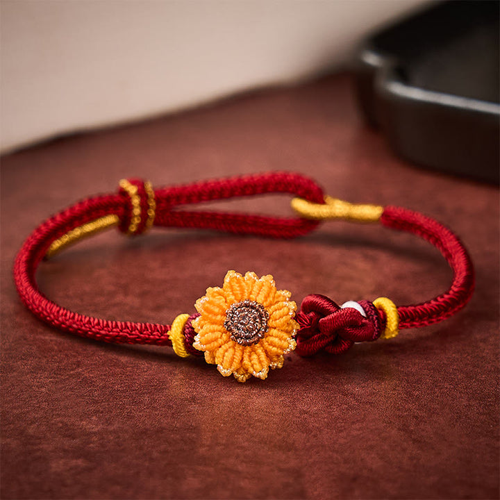 Buddha Stones Pulsera de la suerte con girasol y cordón rojo tejida a mano - image 2