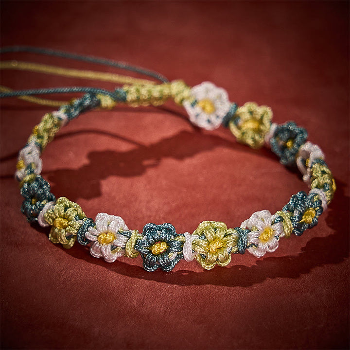 Buddha Stones Pulsera de hilo tejida a mano con degradado de margaritas en tonos pastel - image 2