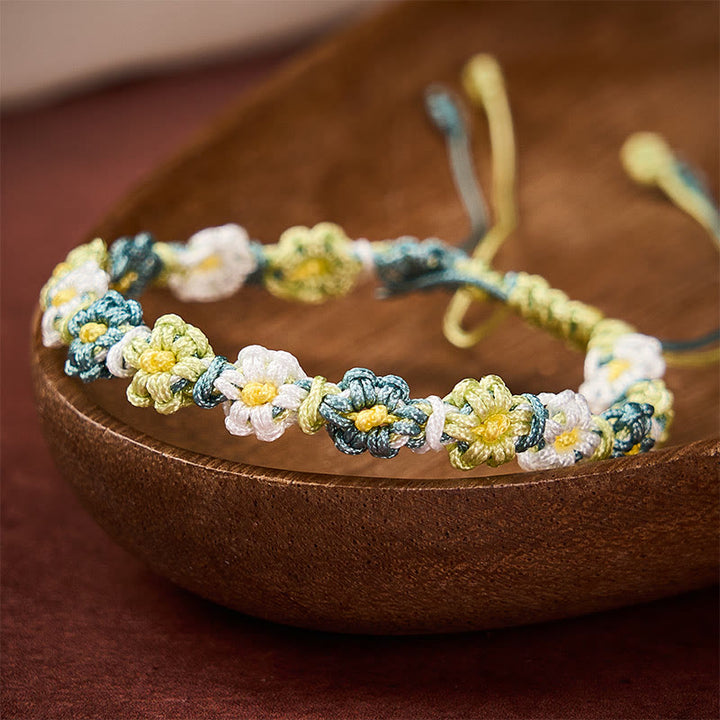 Buddha Stones Pulsera de hilo tejida a mano con degradado de margaritas en tonos pastel - image 3