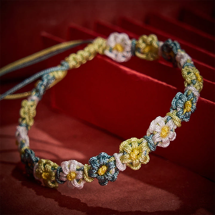 Buddha Stones Pulsera de hilo tejida a mano con degradado de margaritas en tonos pastel - image 4