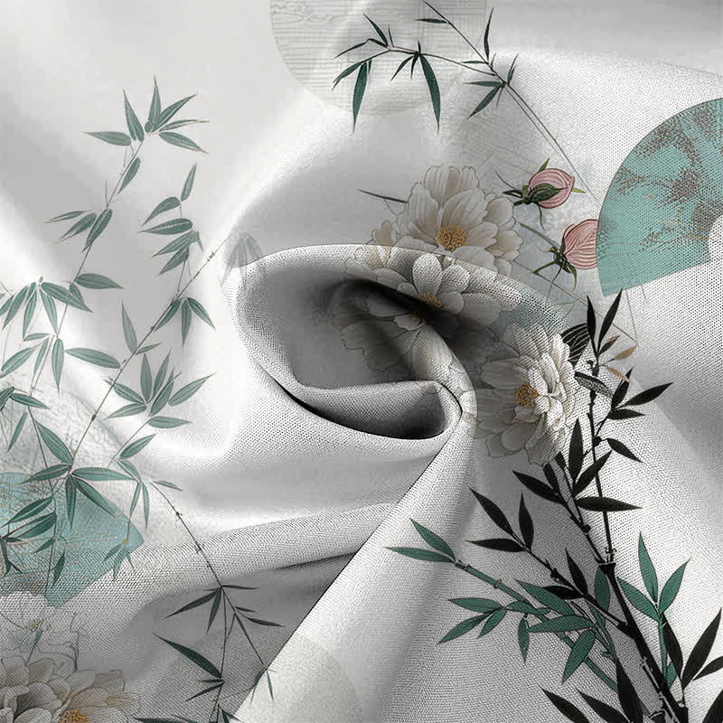 Buddha Stones Camisa de manga corta transpirable para hombre con botones y estampado de flores de bambú de Mint Fan - image 2