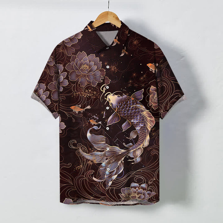 Buddha Stones Camisa transpirable de manga corta para hombre con botones y estampado de loto koi azul - Granate - US/UK/AU48, UE58 (4XL) - image 7