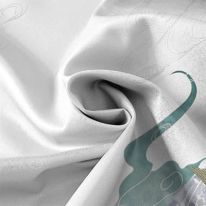 Buddha Stones Camisa transpirable de manga corta para hombre con botones y estampado de nubes y olas de grulla - image 4