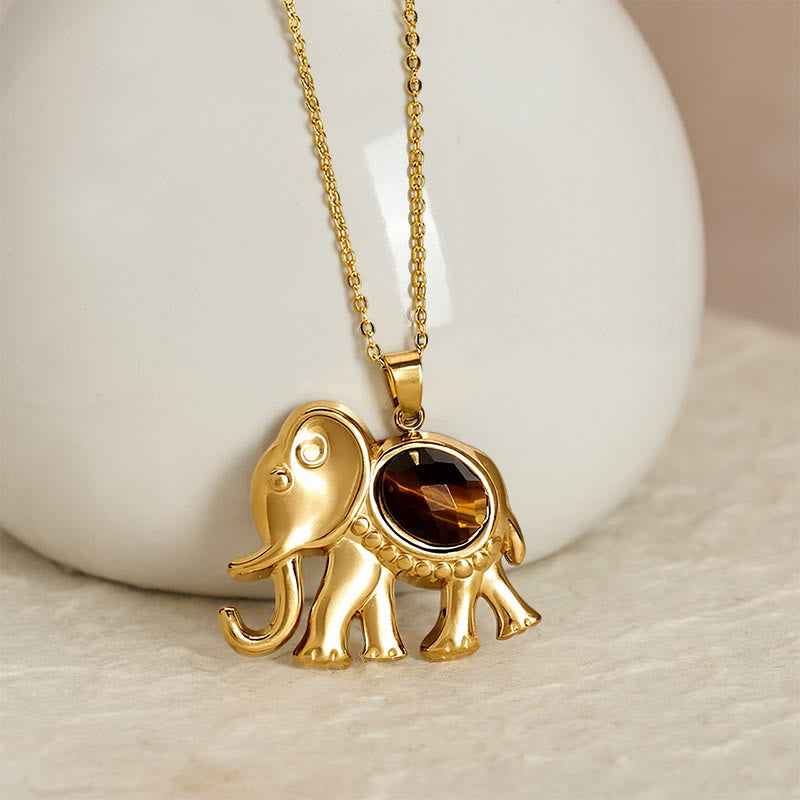 Buddha Stones Collar protector de elefante con ojo de tigre chapado en oro - image 1