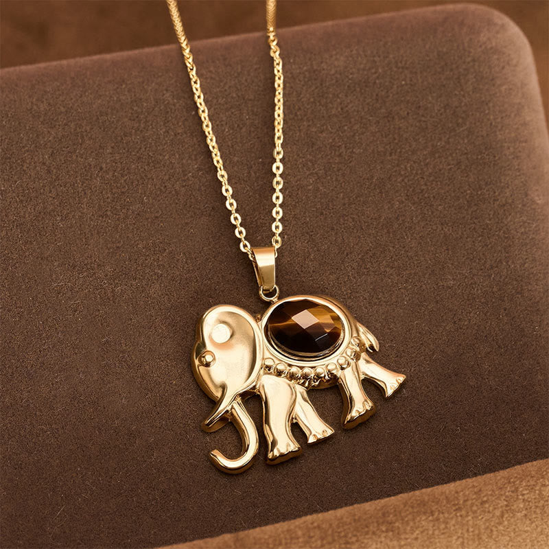 Buddha Stones Collar protector de elefante con ojo de tigre chapado en oro - Ojo de Tigre (Confianza ♥ Enfoque) - image 0