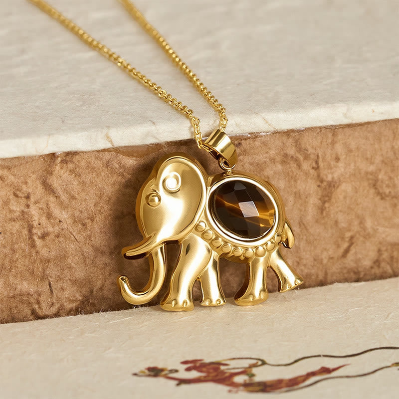 Buddha Stones Collar protector de elefante con ojo de tigre chapado en oro - image 2