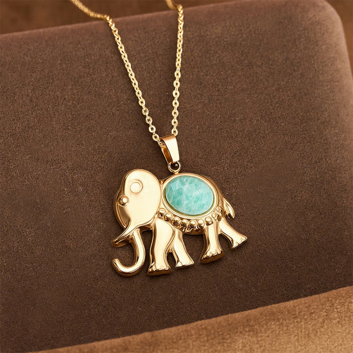 Buddha Stones Collar protector de elefante con ojo de tigre chapado en oro - Amazonita (Verdad ♥ Comunicación) - image 13