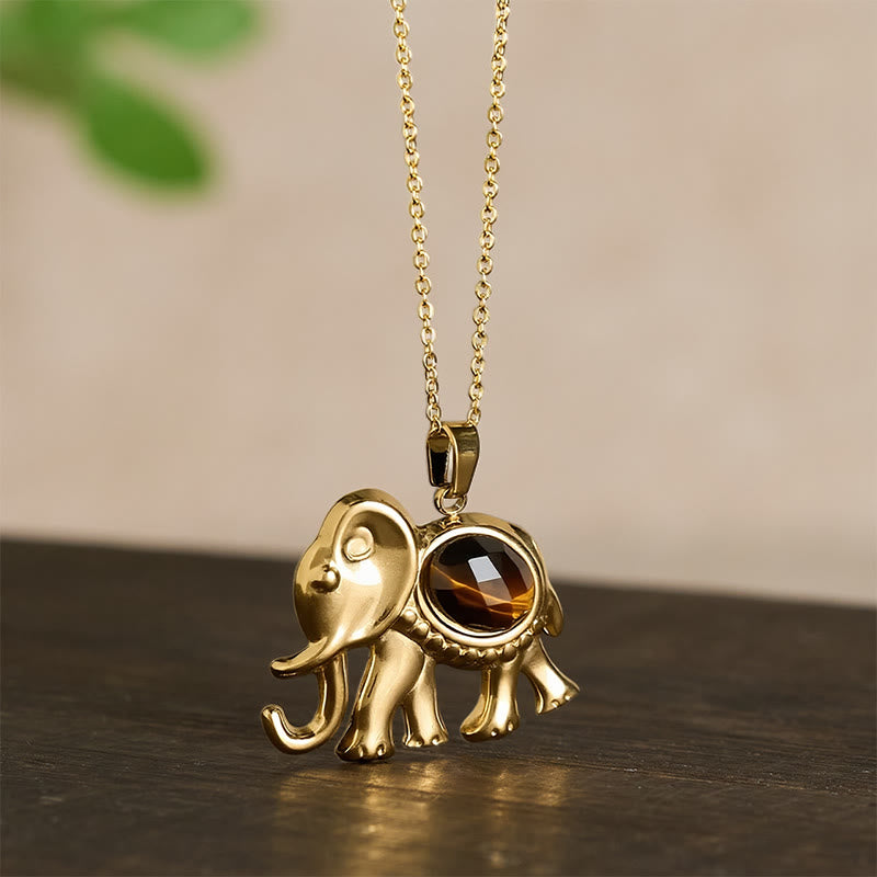 Buddha Stones Collar protector de elefante con ojo de tigre chapado en oro - image 4