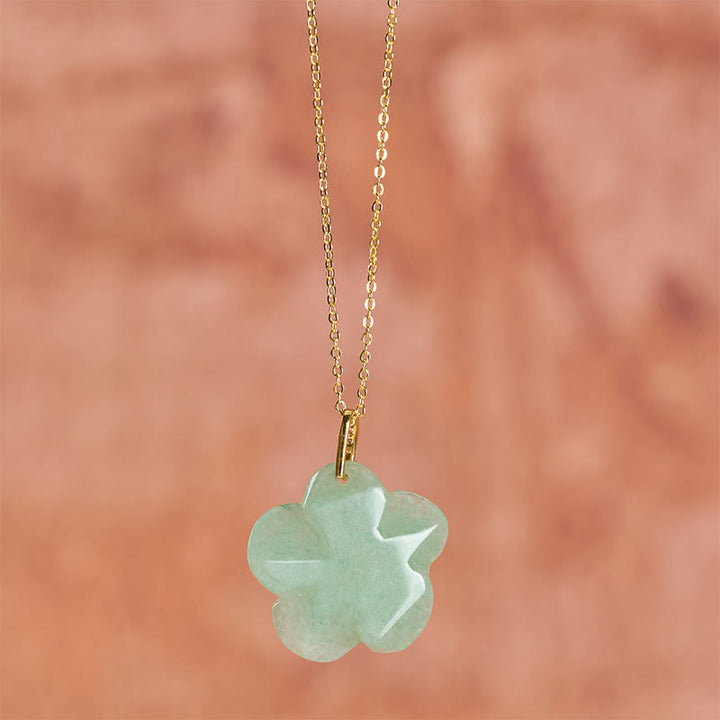 Buddha Stones Collar con colgante de flor de cinco pétalos de aventurina verde natural que simboliza la positividad - image 5