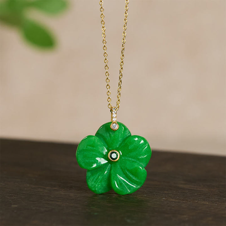 Buddha Stones Collar con colgante de flor de cinco pétalos de aventurina verde natural que simboliza la positividad - image 8