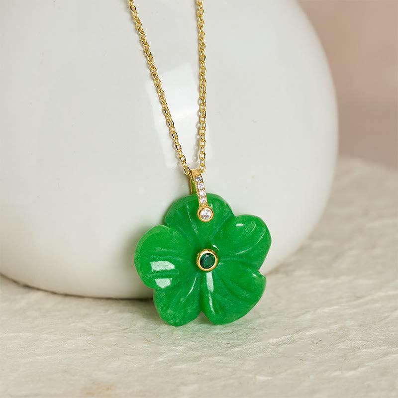 Buddha Stones Collar con colgante de flor de cinco pétalos de aventurina verde natural que simboliza la positividad - verde oscuro - image 7