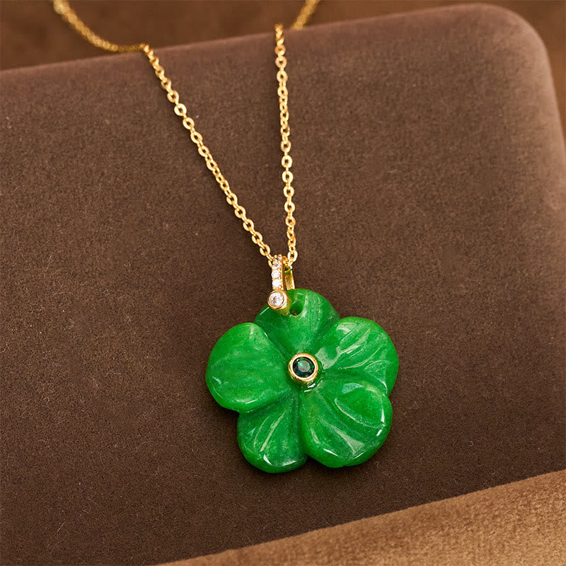 Buddha Stones Collar con colgante de flor de cinco pétalos de aventurina verde natural que simboliza la positividad - image 9